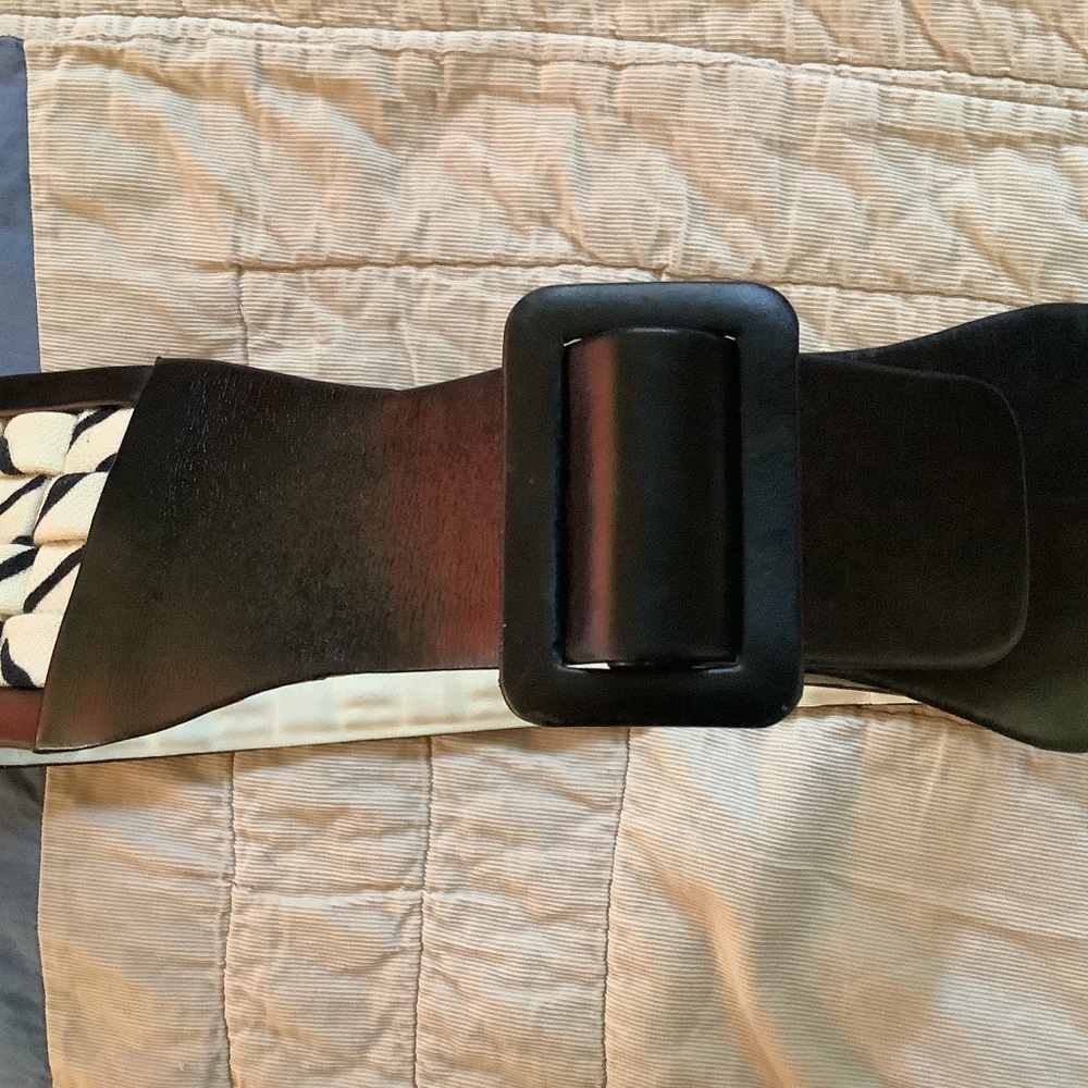 Vintage GALANOS leather and textile belt, 1960s. New condition unworn wide black